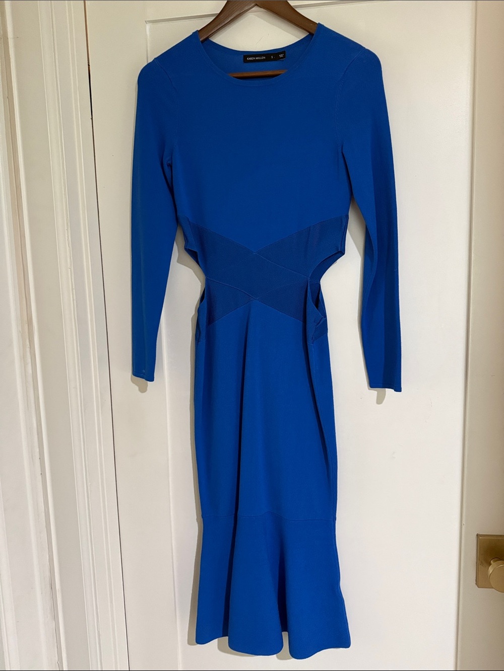 Karen Millen Cobalt Blue Long-Sleeve Midi Dress